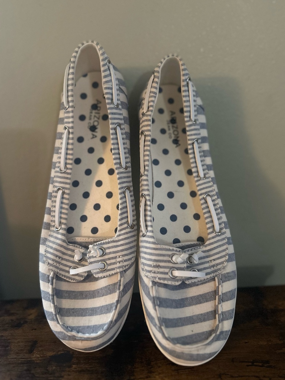 Arizona Jean Company Women's Striped Moccasin Flats - Blue & White